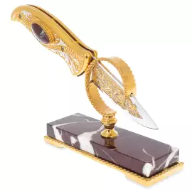 Нож складной "Удар" на подставке из яшмы, Златоуст