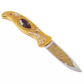 Нож складной "Удар" на подставке из яшмы, Златоуст