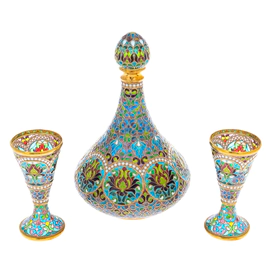 Decanter with glasses "Blooming" with hot enamels