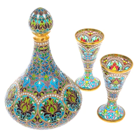 Decanter with glasses "Blooming" with hot enamels