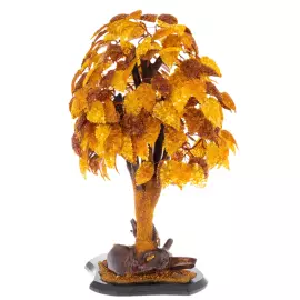 Сувенир из янтаря "Дерево Счастья. Золотые листья"