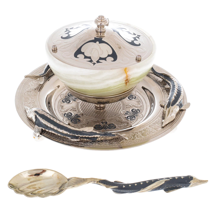 Onyx caviar bowl "3 sturgeons" Zlatoust