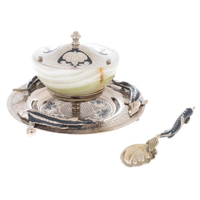 Onyx caviar bowl "3 sturgeons" Zlatoust