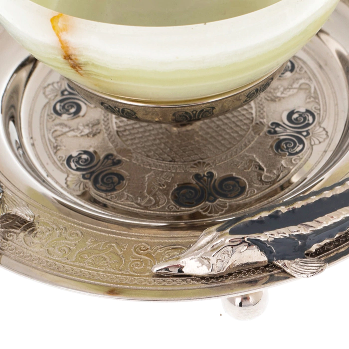 Onyx caviar bowl "3 sturgeons" Zlatoust