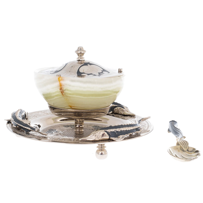 Onyx caviar bowl "3 sturgeons" Zlatoust
