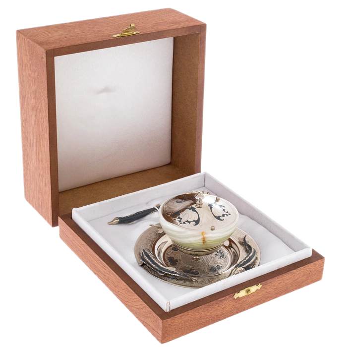 Onyx caviar bowl "3 sturgeons" Zlatoust