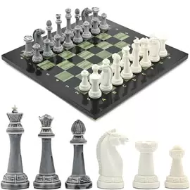 Шахматы из офиокальцита и долерита "Стаунтон" с фигурами из мрамолита