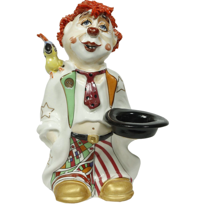 Porcelain sculpture "Clown with parrot"