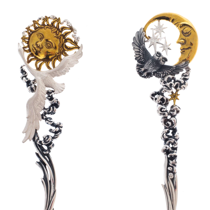 Collection of silver teaspoons "Day and night"