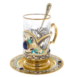 Набор чайный "Цветы" с лазуритом, Златоуст