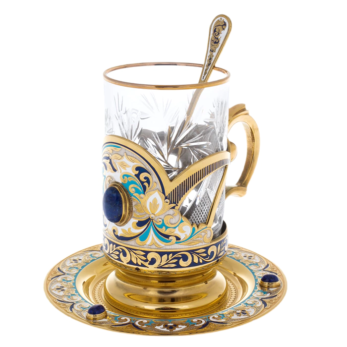 Tea set "Flowers" with lapis lazuli