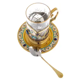 Набор чайный "Цветы" с лазуритом, Златоуст