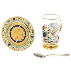 Набор чайный "Цветы" с лазуритом, Златоуст