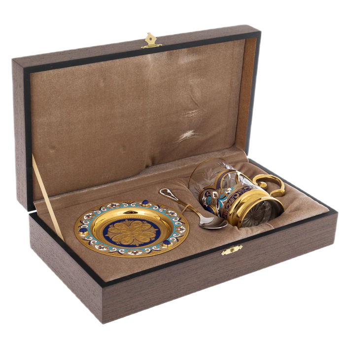 Tea set "Flowers" with lapis lazuli
