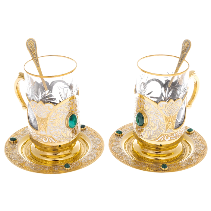 Malachite tea set for 2 persons, Zlatoust