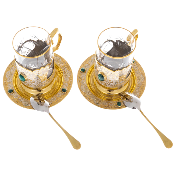Malachite tea set for 2 persons, Zlatoust