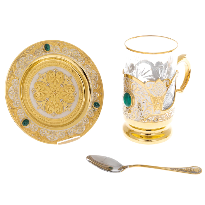 Malachite tea set for 2 persons, Zlatoust