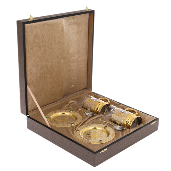 Malachite tea set for 2 persons, Zlatoust