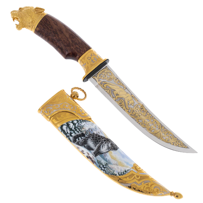 Snow Leopard knife with enamels, Zlatoust