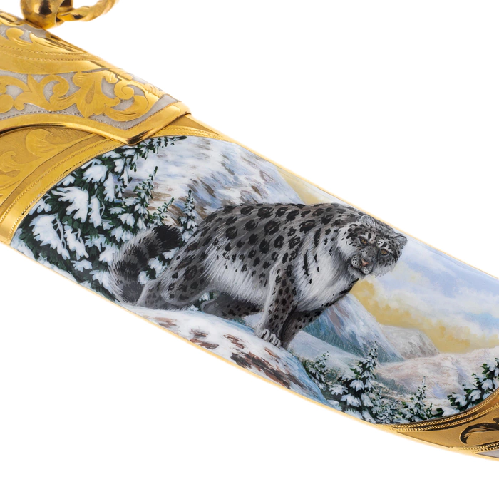 Snow Leopard knife with enamels, Zlatoust