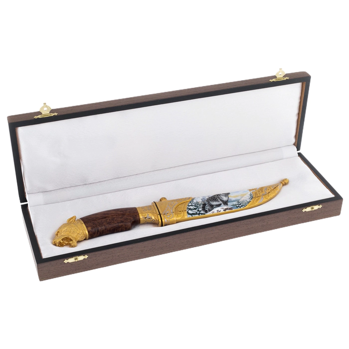 Snow Leopard knife with enamels, Zlatoust