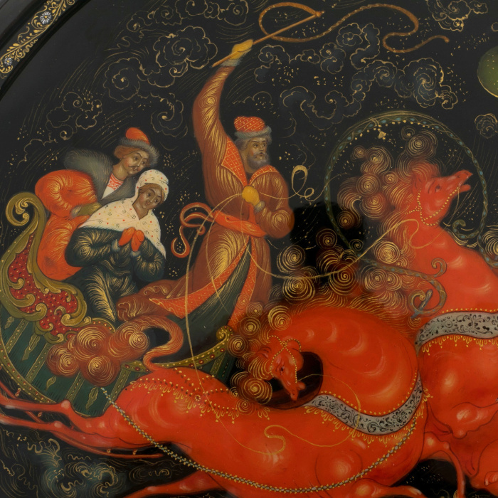 Decorative plate "Troika" by Shulpin, Palekh