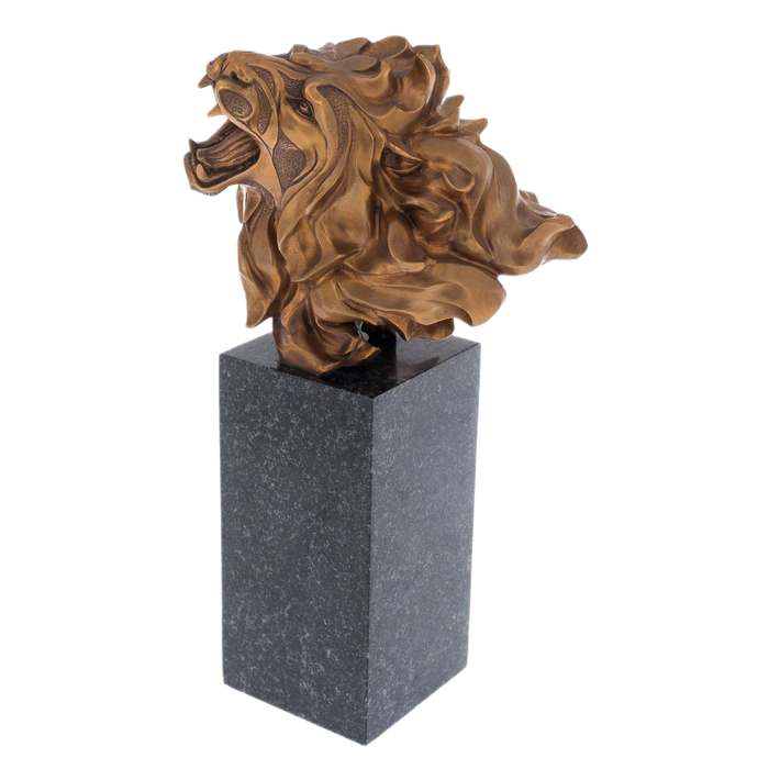 The author's bronze sculpture "Lion's Grin" on a marble stand