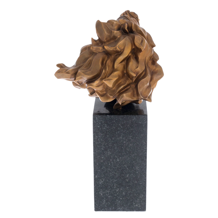 The author's bronze sculpture "Lion's Grin" on a marble stand