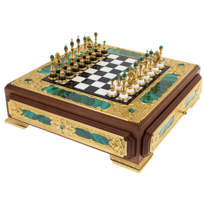 Chess made of marble and malachite "Status" Zlatoust