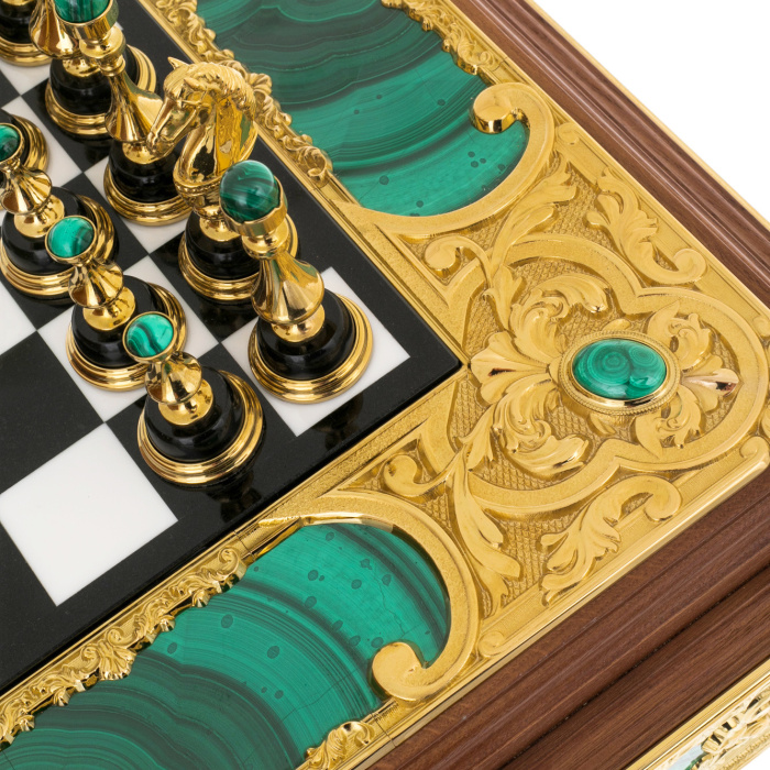 Chess made of marble and malachite "Status" Zlatoust