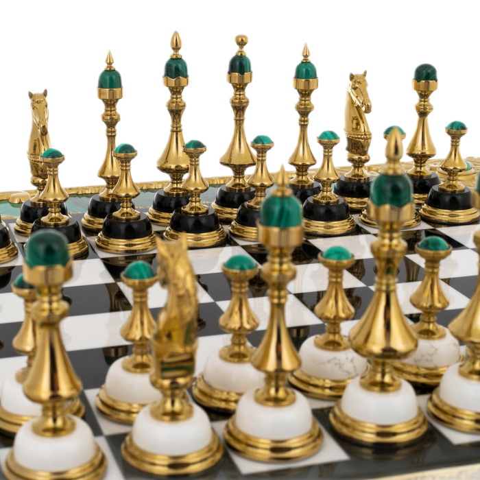 Chess made of marble and malachite "Status" Zlatoust