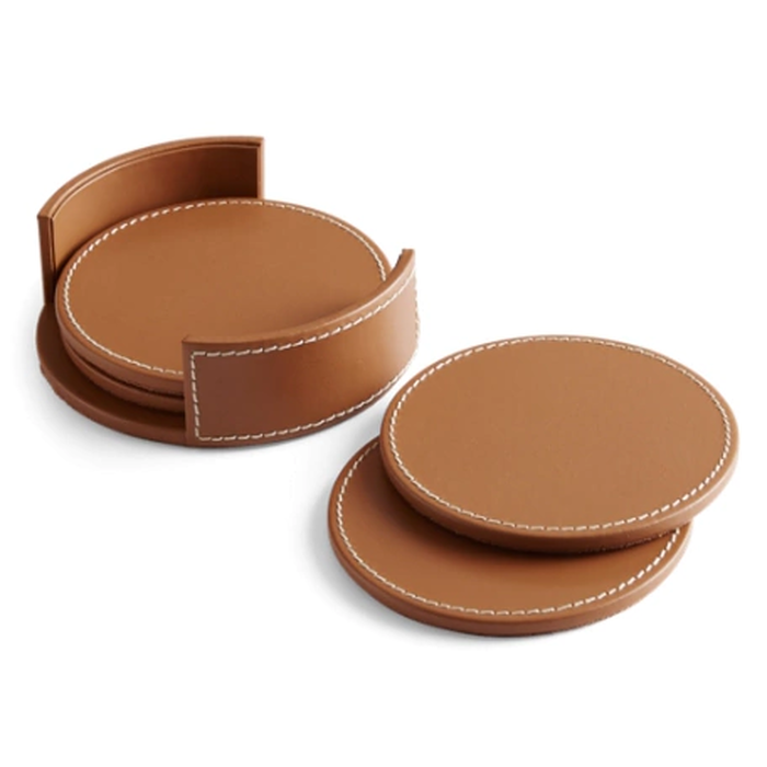 Wyatt glass holders made of genuine leather, 4 pieces