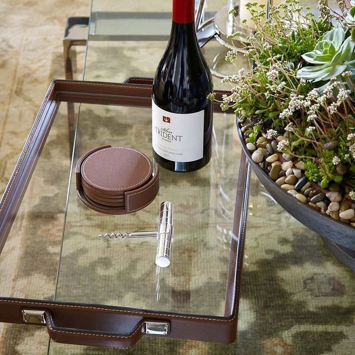Wyatt glass holders made of genuine leather, 4 pieces