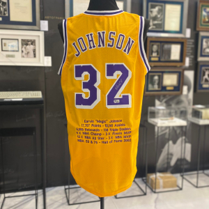 Autographed jersey of basketball player Magic Johnson