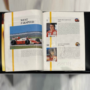 A magazine with 14 autographs of racing drivers: Ayrton Senna, Alain Prost, Jonathan Palmer, Nigel Mansell, Riccardo Patrese and others