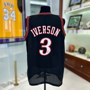 An autographed T-shirt by basketball player Allen Iverson