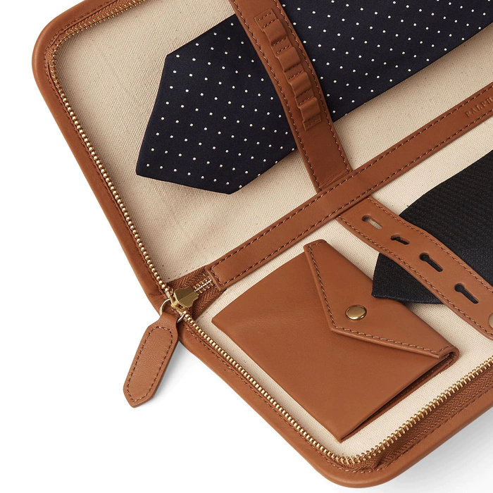 Decorative Garrett tie in a leather case