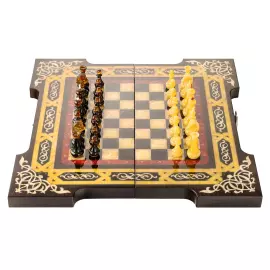 Шахматы из мореного дуба и янтаря "Арабские"