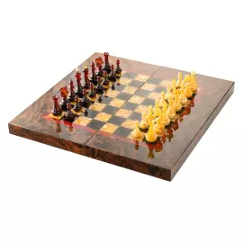 Шахматы из корня ореха и янтаря "Янтарные" мини