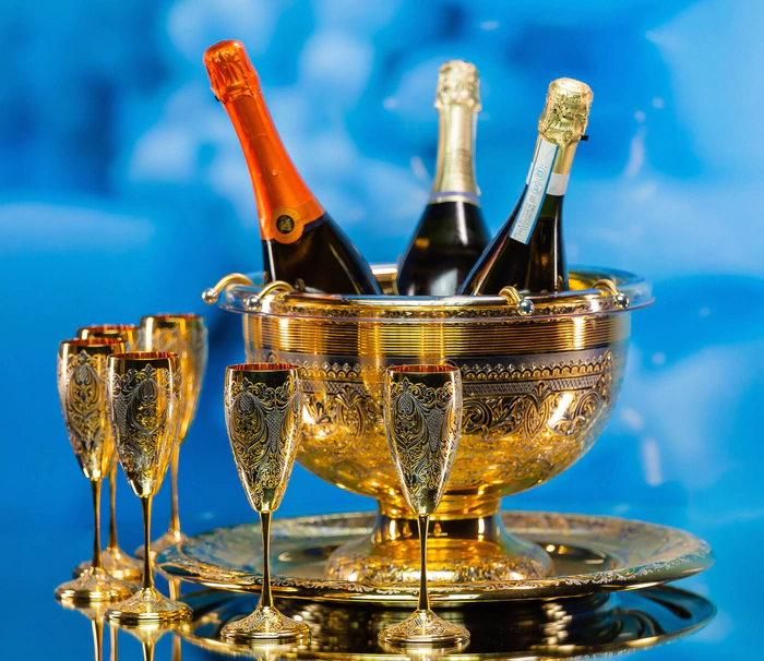 Golden Luxury champagne set for 6 persons, Zlatoust