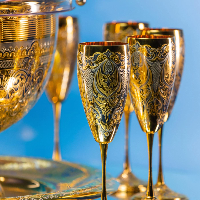 Golden Luxury champagne set for 6 persons, Zlatoust