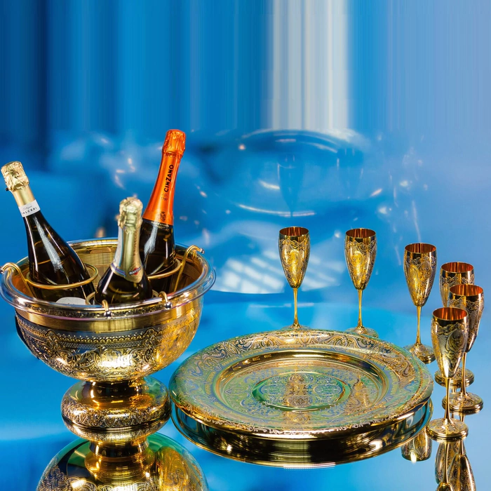 Golden Luxury champagne set for 6 persons, Zlatoust