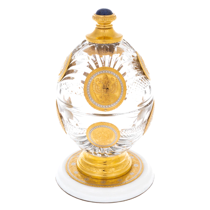 Easter Egg crystal box with lapis lazuli and amber, Zlatoust