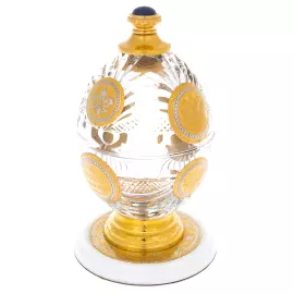 Шкатулка из хрусталя "Пасхальное яйцо" с лазуритом и янтарем, Златоуст