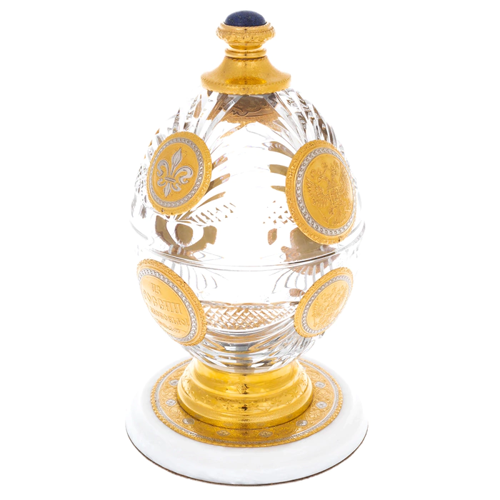 Easter Egg crystal box with lapis lazuli and amber, Zlatoust