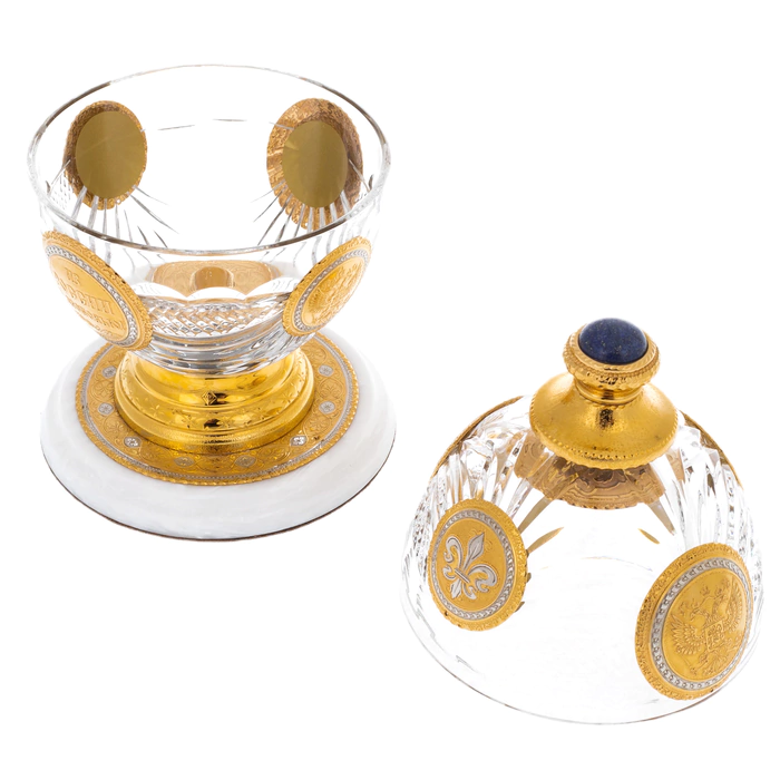 Easter Egg crystal box with lapis lazuli and amber, Zlatoust