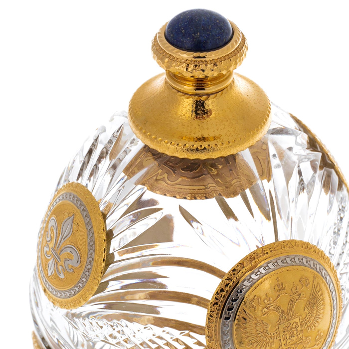 Easter Egg crystal box with lapis lazuli and amber, Zlatoust