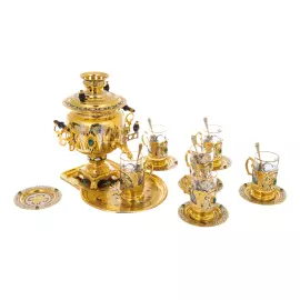 Чайный набор с самоваром "Малахит" на 6 персон, 21 предмет, Златоуст