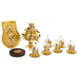 Чайный набор с самоваром "Малахит" на 6 персон, 21 предмет, Златоуст