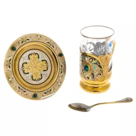 Чайный набор с самоваром "Малахит" на 6 персон, 21 предмет, Златоуст